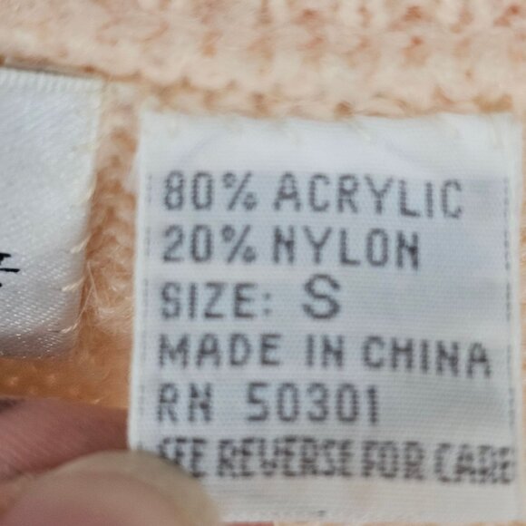 Warm Soft Peach Tight Knit Bedazzled Grandma Core Preppy Retro Cozy Sweater S - Picture 9 of 10